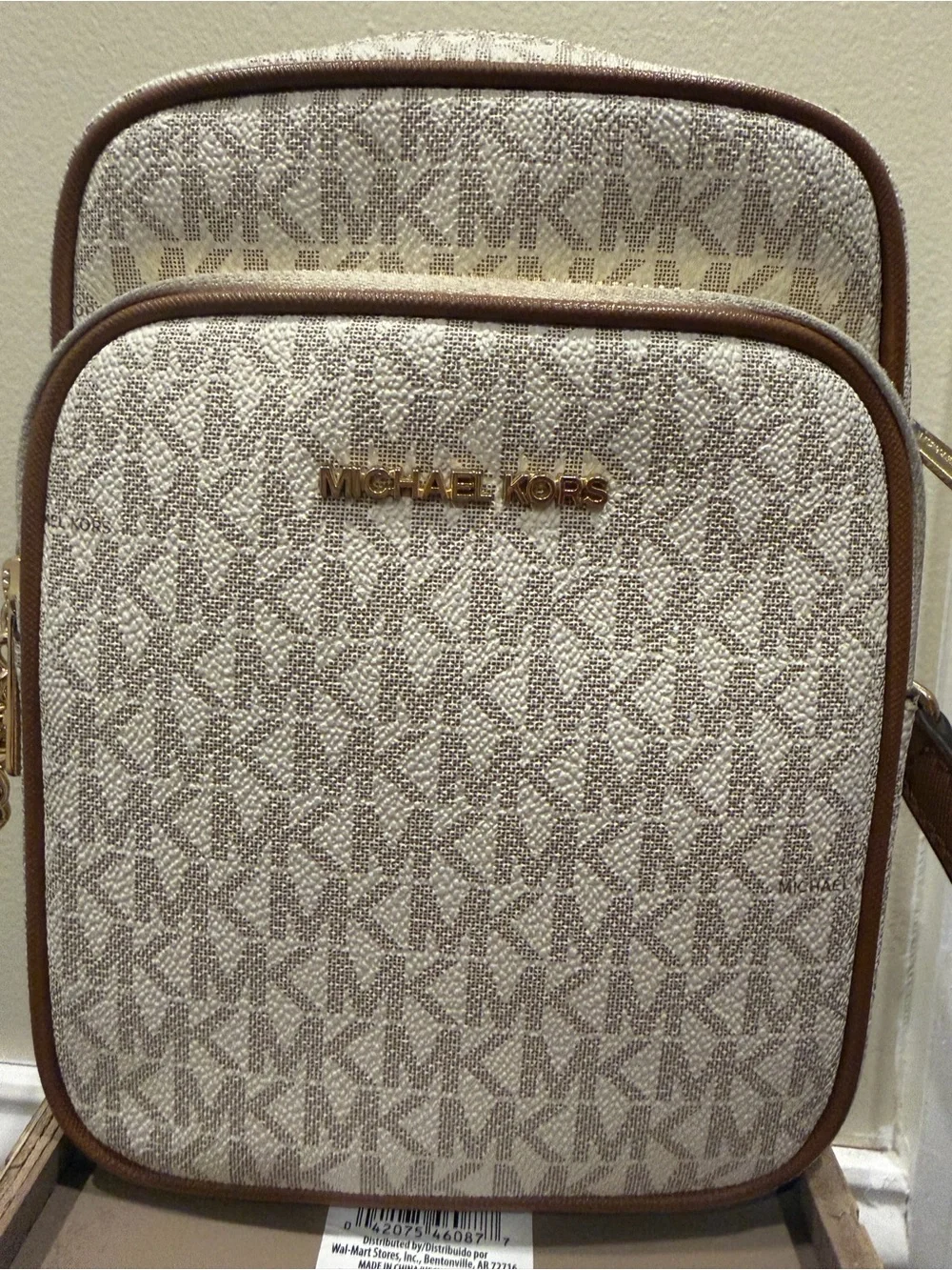MICHAEL KORS Medium Flight Bag Vanilla Signature Crossbody Chain MK Logo - Picture 4 of 11